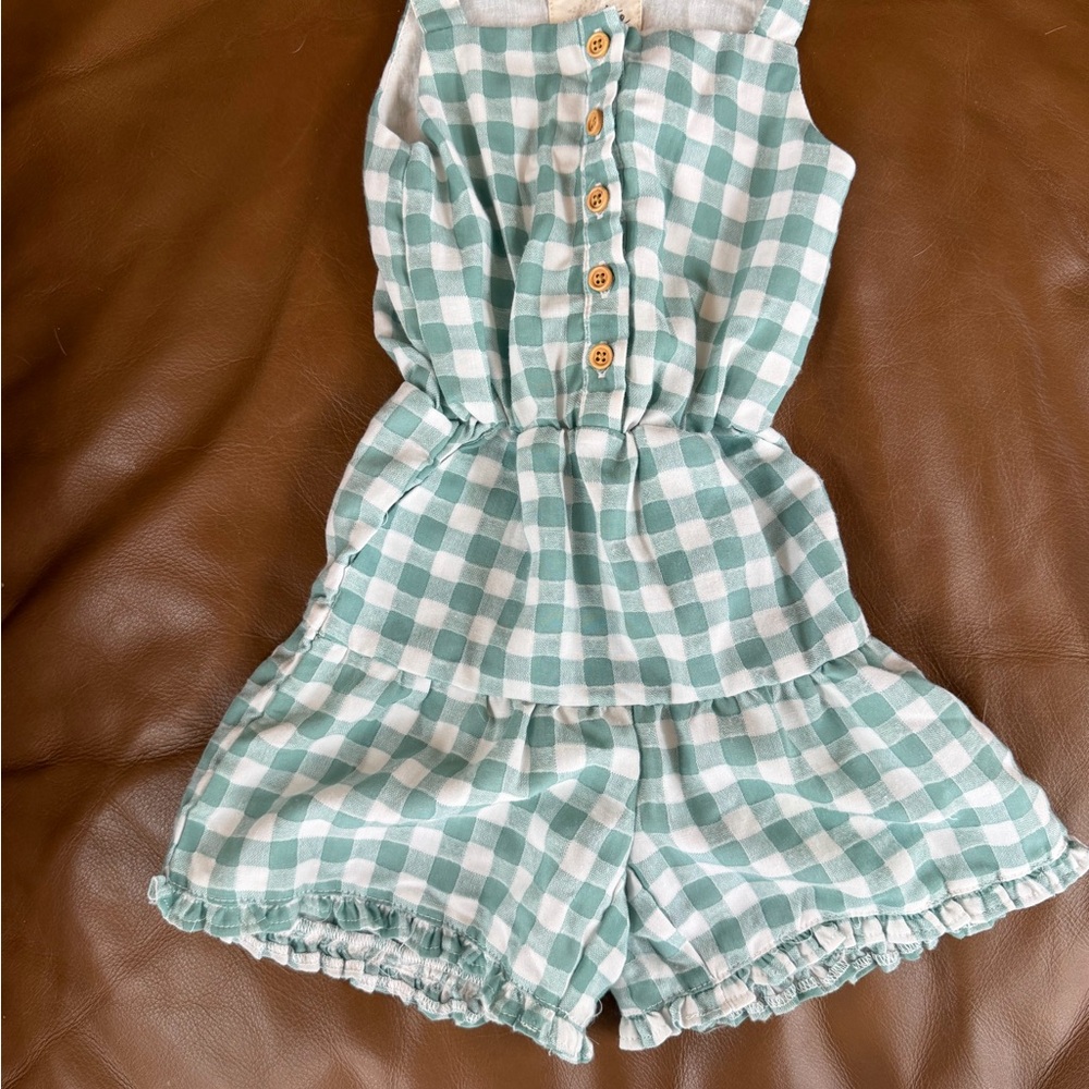 Charming Kids Checkered Romper in Green